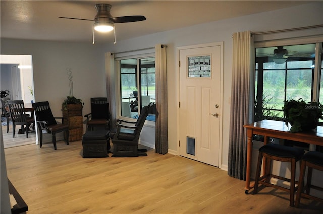 foyer featuring light hardwood / wood-style floors and ceiling fan