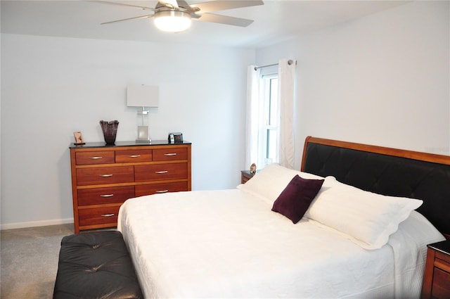 bedroom featuring carpet flooring and ceiling fan