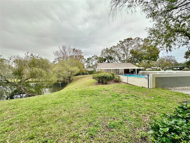 view of yard with a water view