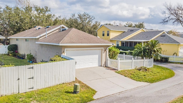 front facade with a garage