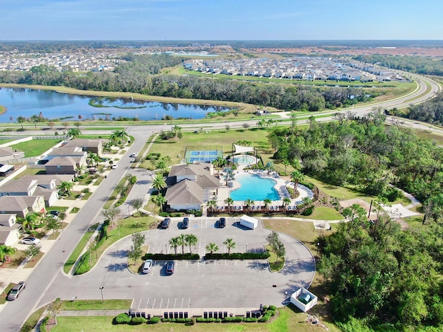 aerial view with a water view