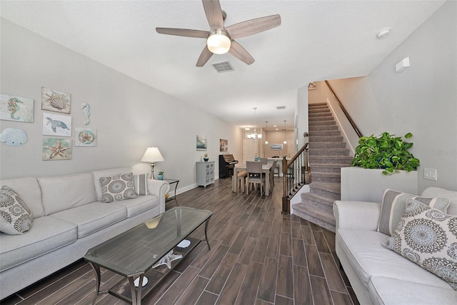 living room with ceiling fan