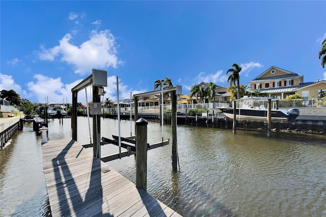 dock area with a water view