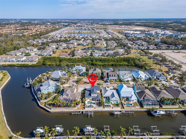 aerial view with a water view