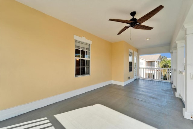 view of patio / terrace with ceiling fan and covered porch