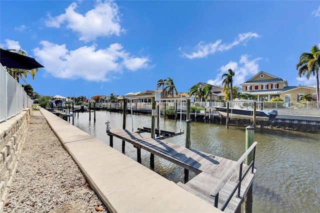 dock area with a water view