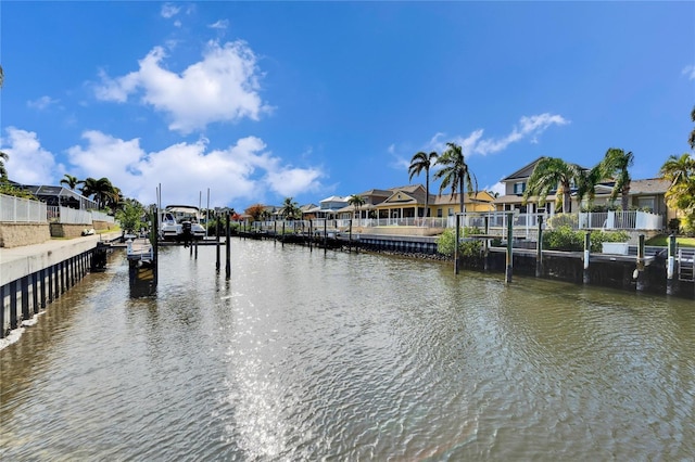 dock area with a water view