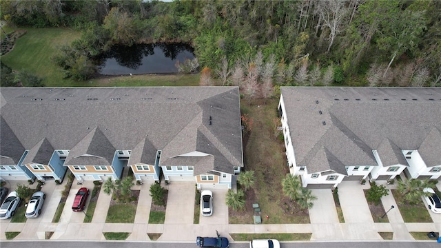 bird's eye view featuring a water view