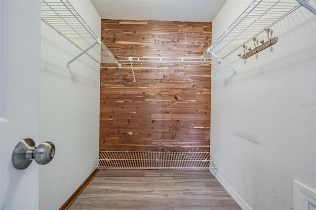 walk in closet with hardwood / wood-style floors