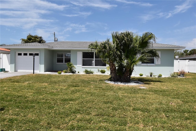 123 9th St, Belleair Beach, FL 33786 - ranch-style home featuring a garage, stucco siding, a front yard, and fence