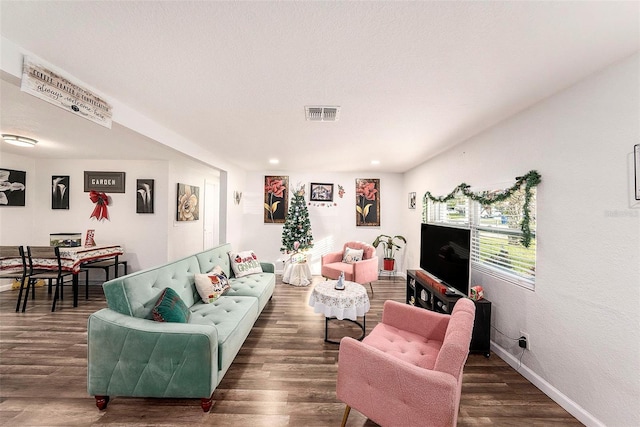 living room featuring dark hardwood / wood-style flooring