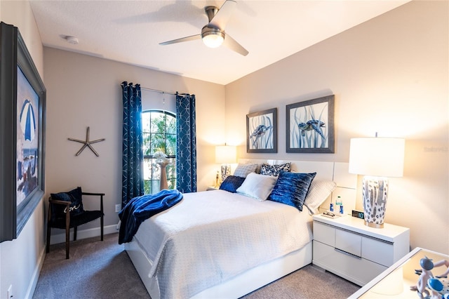 bedroom with carpet flooring and ceiling fan