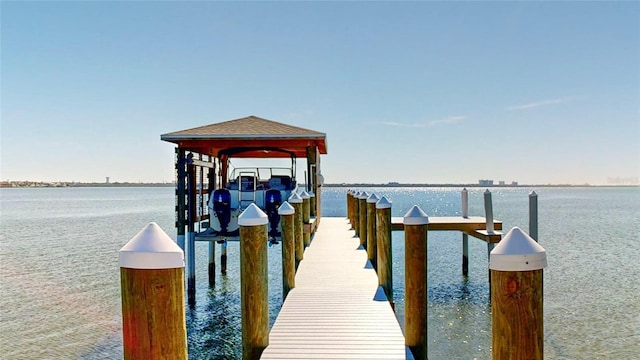 dock area with a water view