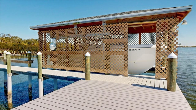 dock area featuring a water view