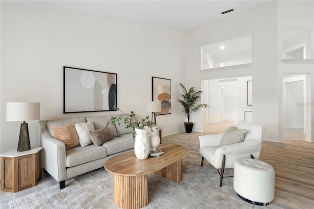 8701 Ballantrae Way, Tampa, FL 33647 - living room featuring a towering ceiling and light hardwood / wood-style flooring