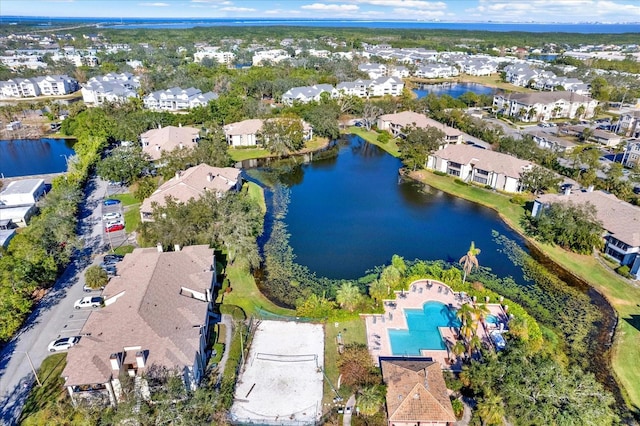 aerial view with a water view