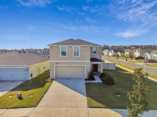 front facade with a garage and a front yard