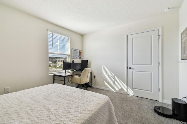 bedroom featuring carpet and a textured ceiling