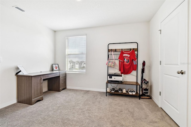 view of carpeted home office