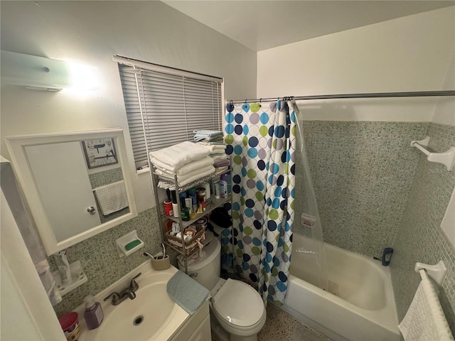 full bathroom featuring vanity, toilet, and shower / bath combo with shower curtain