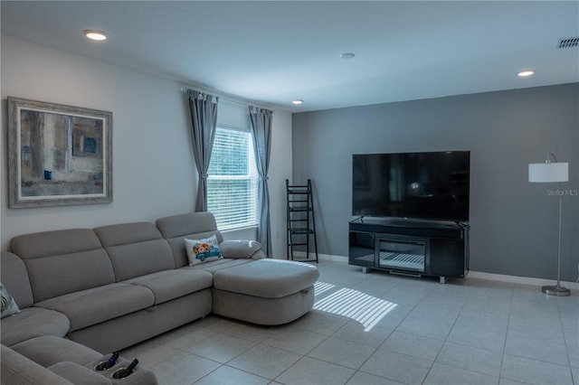 living room with light tile patterned floors