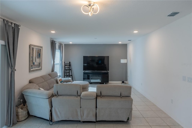 living room featuring light tile patterned floors