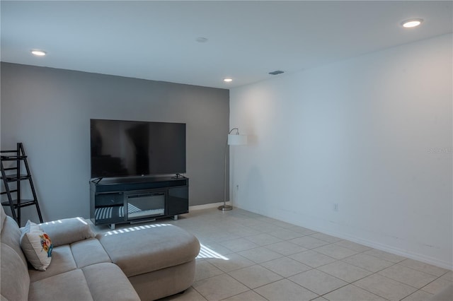 living room featuring light tile patterned floors