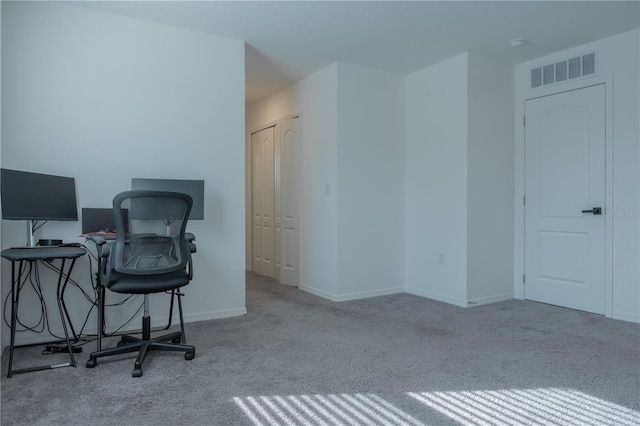 view of carpeted home office