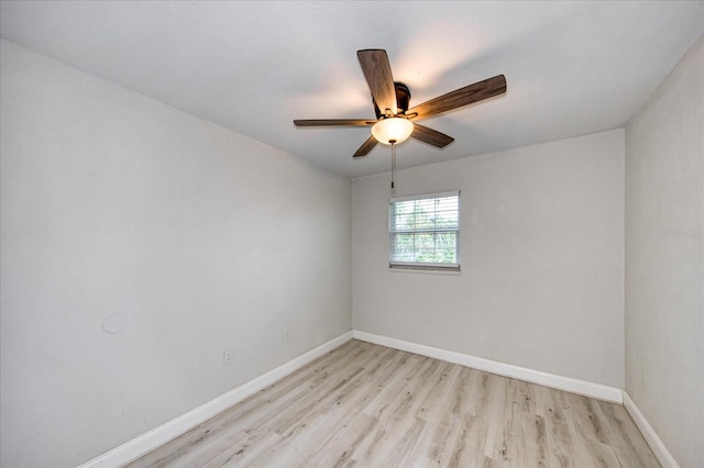 unfurnished room with ceiling fan and light hardwood / wood-style flooring