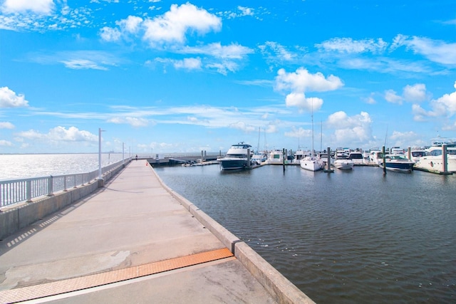 view of dock with a water view