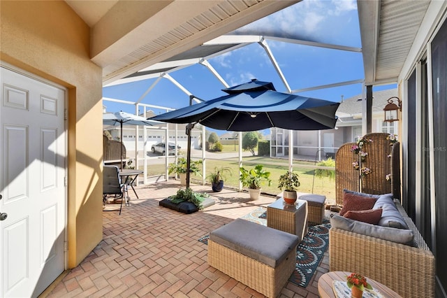 view of patio / terrace with a lanai and an outdoor hangout area