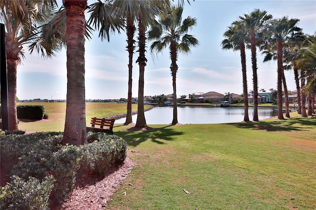 view of yard with a water view