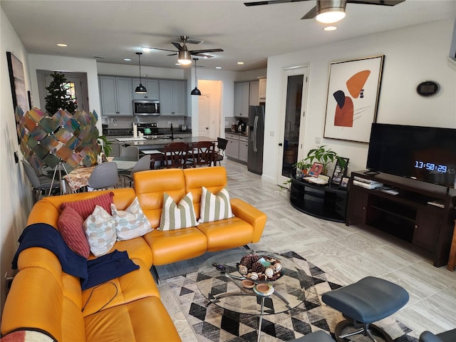 living room with sink