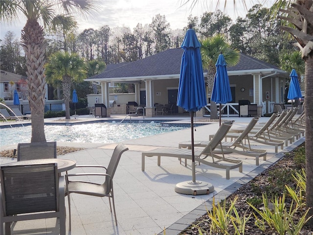 view of pool featuring a patio