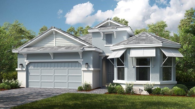 view of front facade with a front lawn and a garage