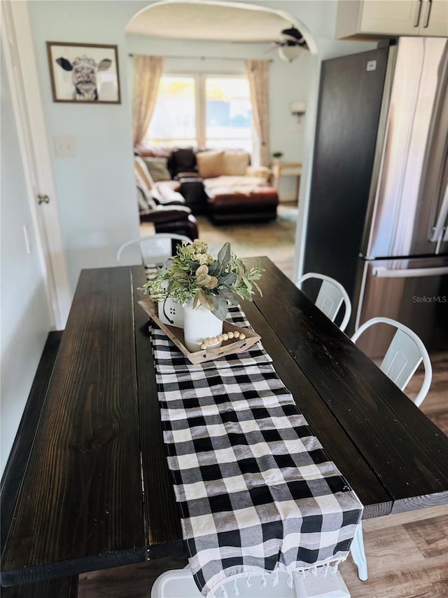 dining area featuring light wood-type flooring