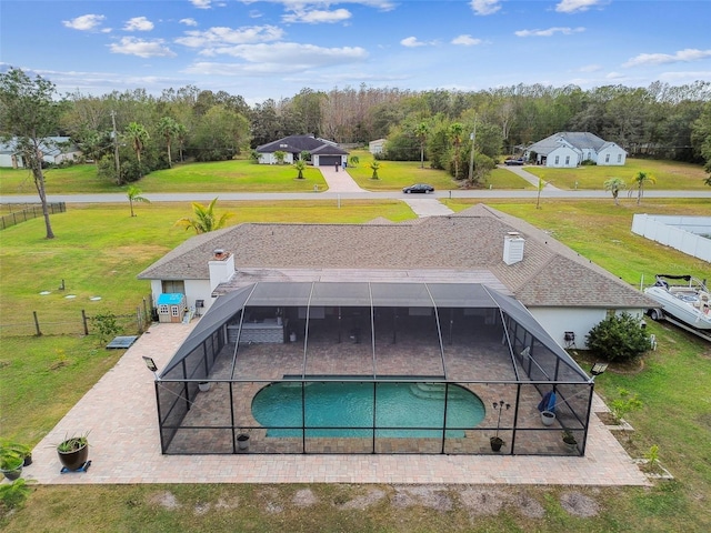 view of pool featuring a lanai and a patio area