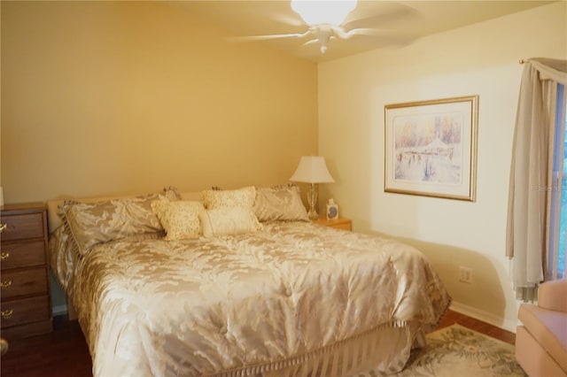 bedroom featuring ceiling fan and hardwood / wood-style floors