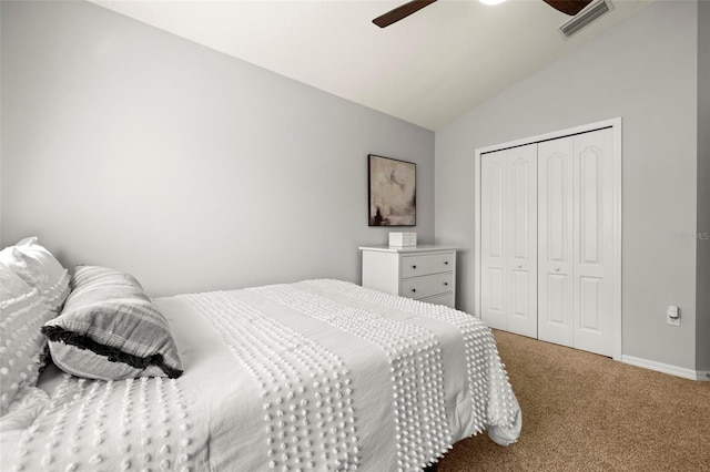 7001 Interbay Blvd Unit 313, Tampa, FL 33616 - carpeted bedroom with vaulted ceiling, a closet, and a ceiling fan