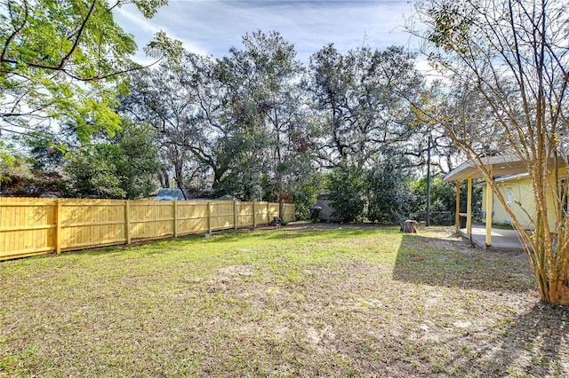 view of yard featuring a patio area and a fenced backyard