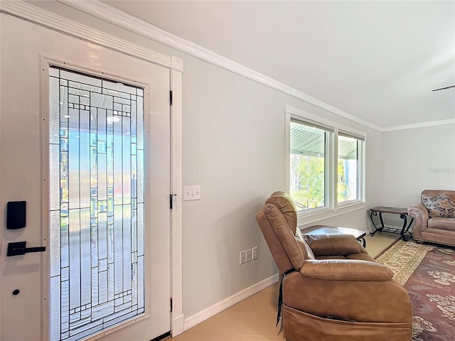 entryway featuring ornamental molding