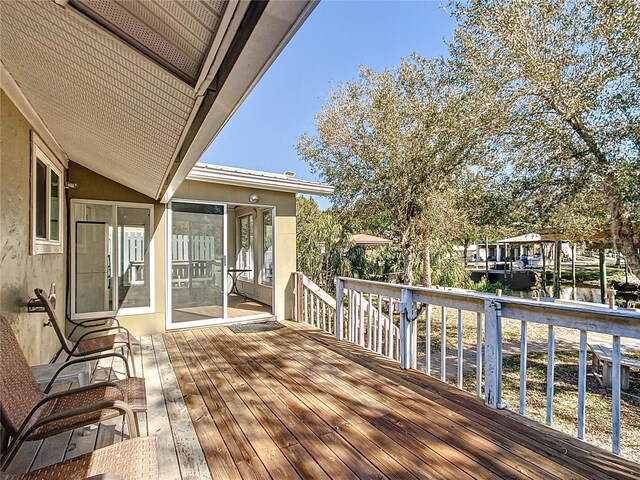 deck with a water view