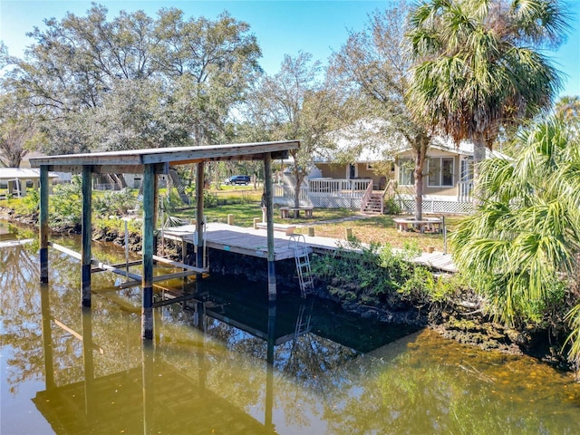 dock area featuring a water view