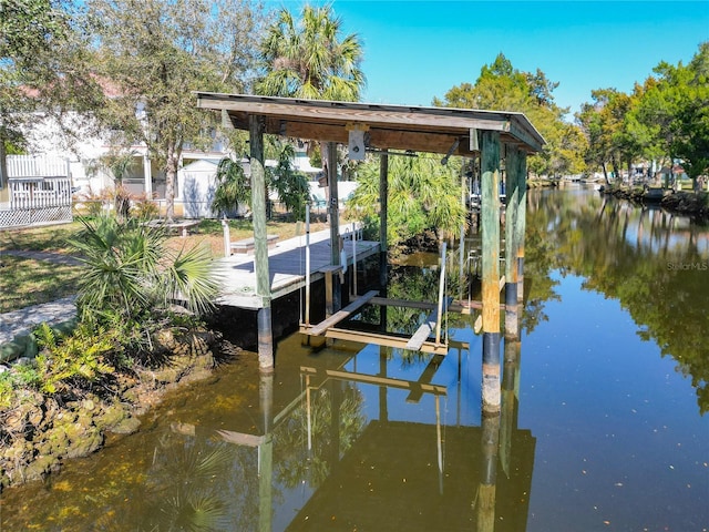 dock area with a water view