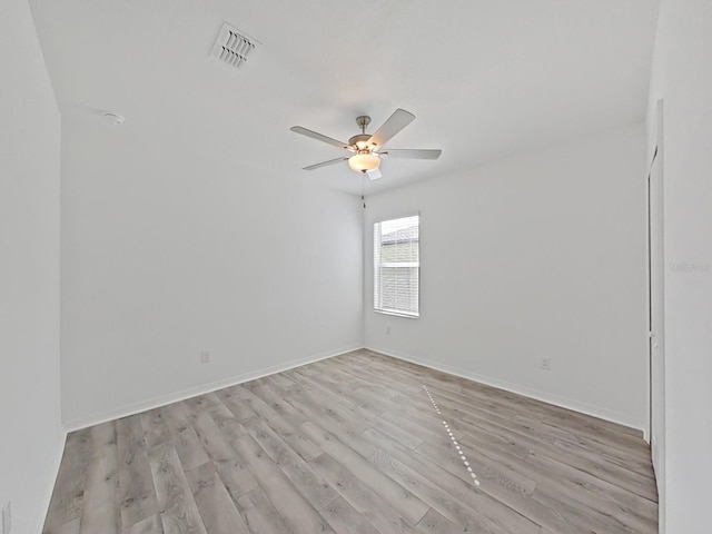 empty room featuring light hardwood / wood-style floors and ceiling fan