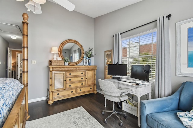 office featuring ceiling fan and dark hardwood / wood-style floors