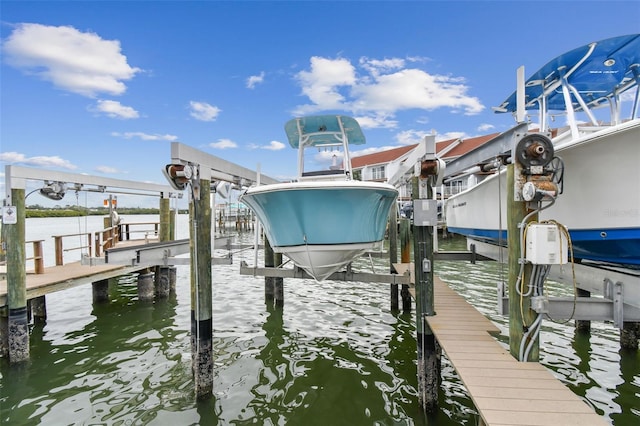 view of dock with a water view