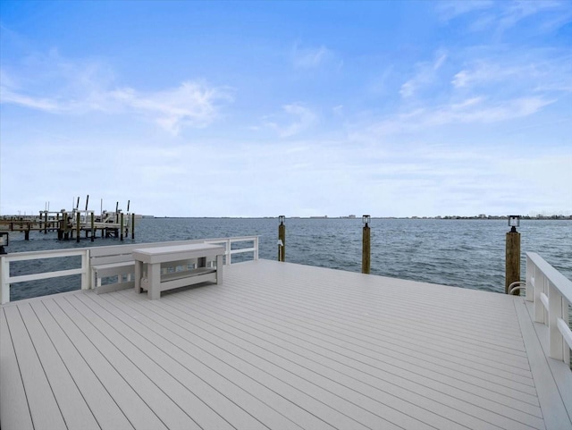 dock area with a water view