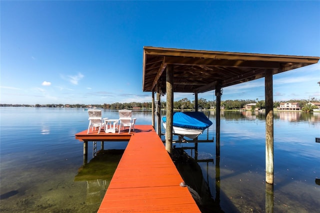 dock area with a water view