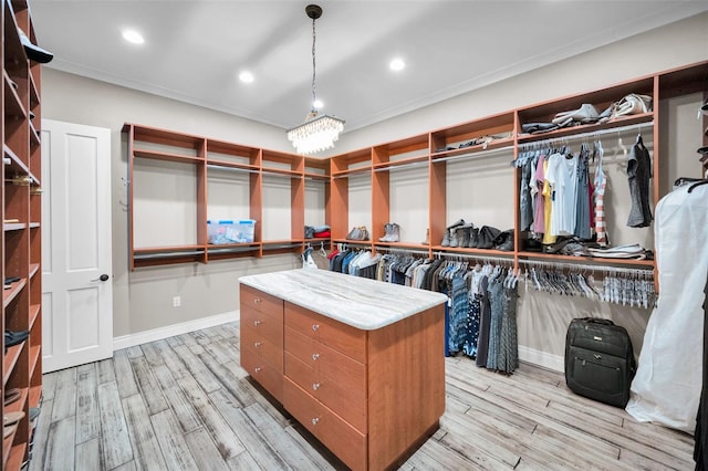 spacious closet with light wood-type flooring